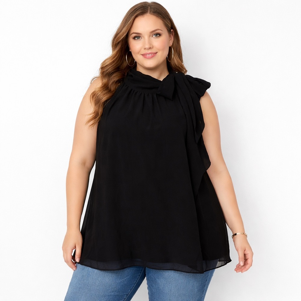 The Limited Women’s Black Tie Neck
Asymmetrical Hem Blouse Size 3X NWT